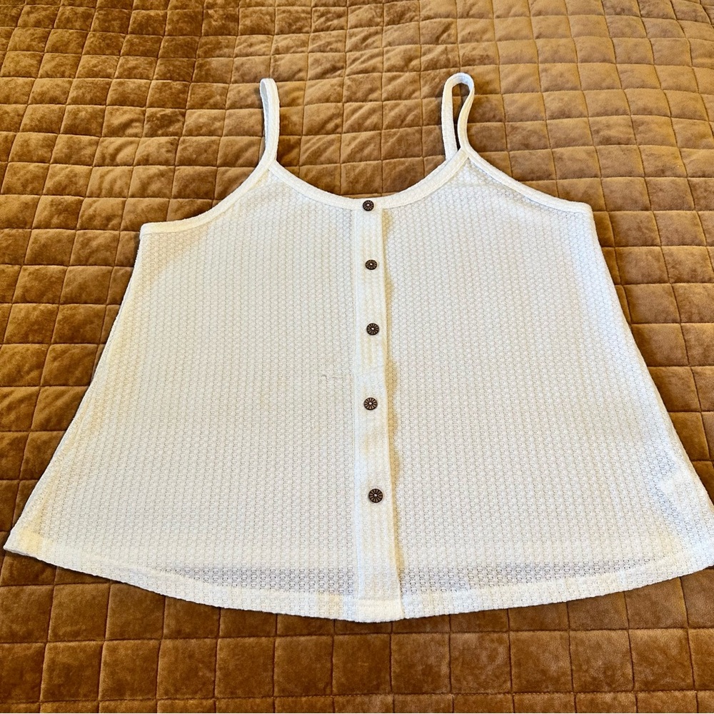 White waffle knit button cami